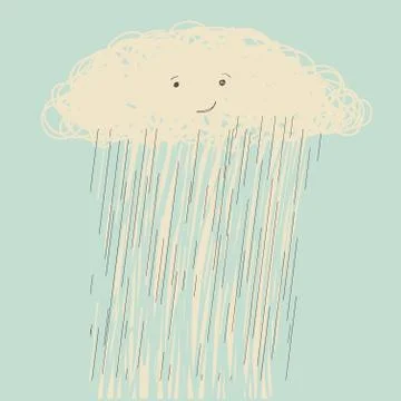 Rain.Vector hand drawn dark cloud face in wet day Stock Illustration