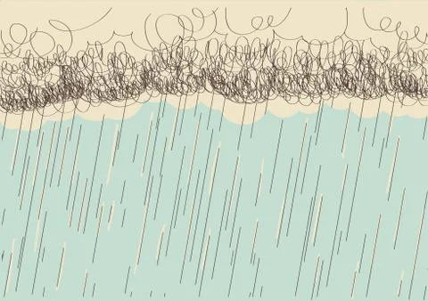Rain.Vector hand drawn image with dark clouds in wet day Stock Illustration