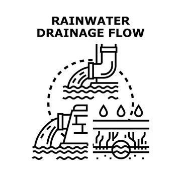 Rainwater drainage flow system managing stormwater runoff Stock Illustration