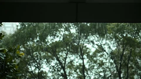 Rainwater dripping from the eaves in the rain video with sound Stock Footage 274870906