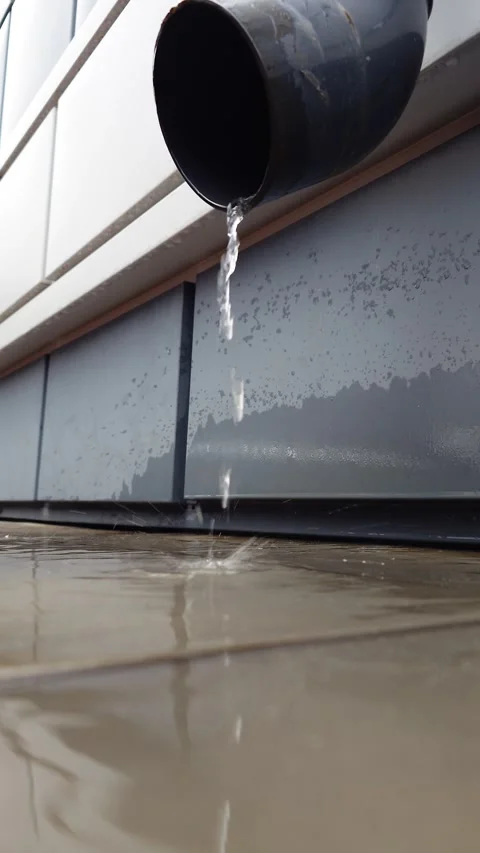 Rainwater dropping from the drain pipe Stock Footage 335544642