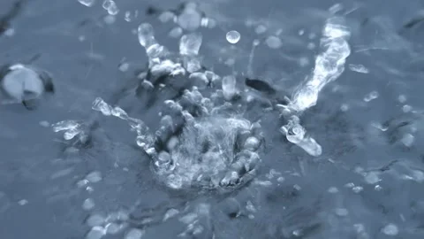 Rainwater drops drip into a puddle. A close-up of the drain. Raindrops form Stock Footage 306693508