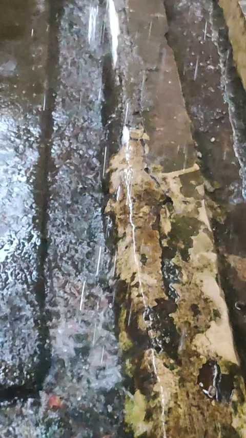 Rainwater falling from gutter to drain Video stock 329906598