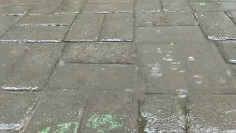 Rainwater falling on the paving blocks in the afternoon Stock Footage 285592563