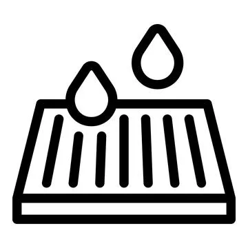 Rainwater flowing down storm drain grating line icon Stock Illustration