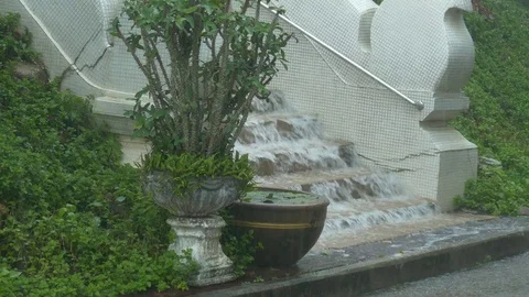 Rainwater flowing on staircase Stock Footage 113579460