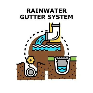 Rainwater gutter system collecting and reusing water Stock Illustration