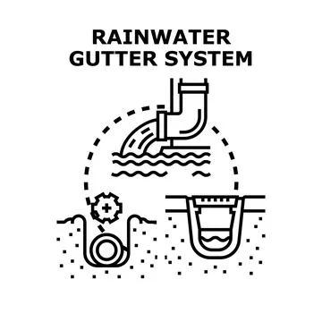 Rainwater gutter system collecting and reusing water Stock Illustration