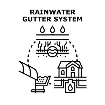 Rainwater gutter system collecting water for drainage Stock Illustration