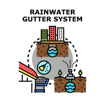 Rainwater gutter system using collecting and irrigation technology Stock Illustration