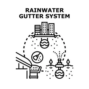 Rainwater gutter system using collecting and irrigation technology Stock Illustration