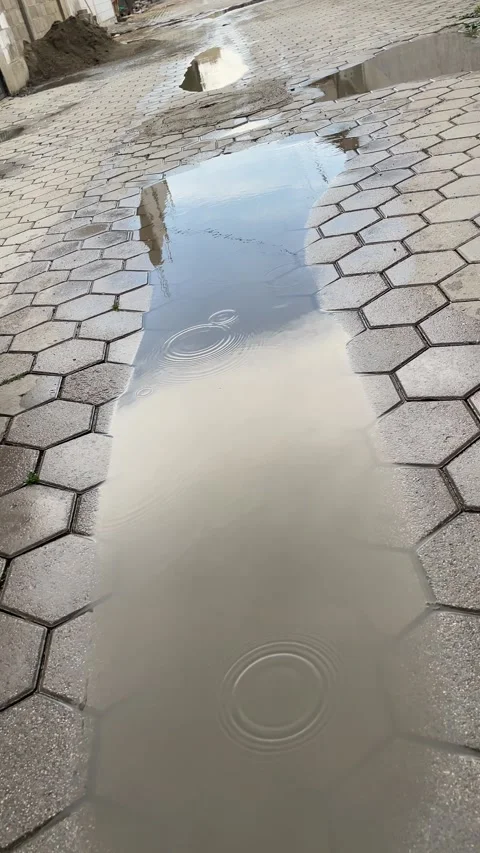 Rainwater Puddle After Rainfall – Standing Water on Wet Ground 4K Stock Footage 199804838