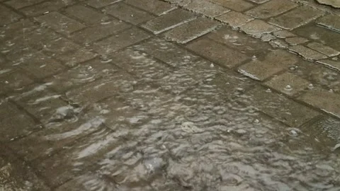 Rainwater Ripples on Cobblestone Pavement Stock Footage 306439933
