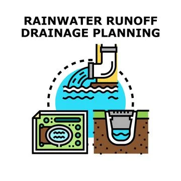Rainwater runoff drainage planning system icon vector Stock Illustration