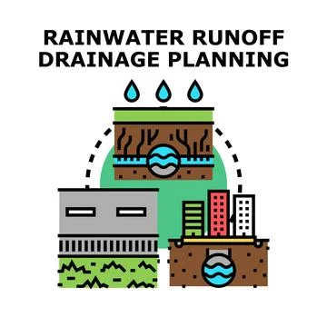 Rainwater runoff drainage planning system managing water Ilustración de archivo