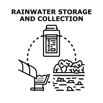 Rainwater storage and collection concept for sustainable water resource Ilustración de archivo