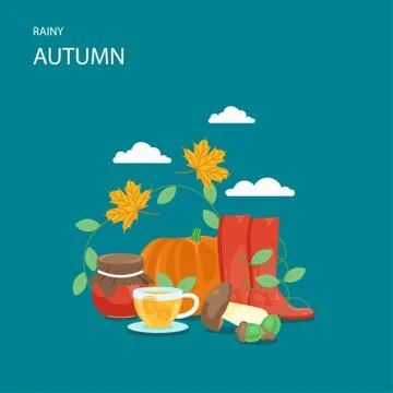 Rainy autumn vector flat style design illustration Stock Illustration