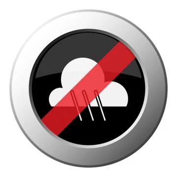 Rainy - ban round metal button, white icon Stock Illustration
