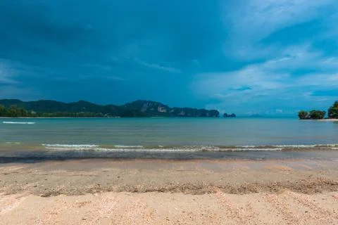 Rainy blue dark clouds over the Andaman Sea Thailand Stock Photos
