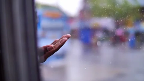 Rainy bus stop in asia Stock Footage 258099826