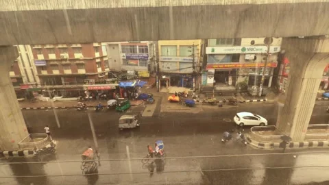 Rainy city view from apartment window Stock Footage 240702079