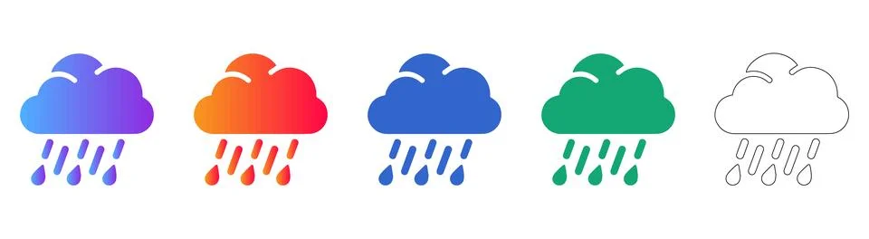 Rainy Cloud Icons with Falling Droplets Stock Illustration