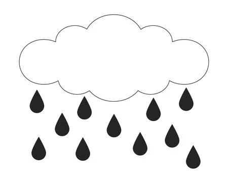 Rainy cloud raindrops dripping black and white 2D line cartoon object Stock Illustration