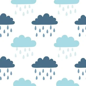 Rainy clouds hand drawn seamless pattern. Childish style vector background 스톡 일러스트