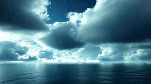 Rainy clouds over the ocean Stock Footage 308463817