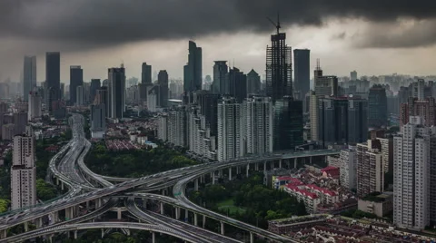 Rainy cloudy day shanghai traffic interchange road 4k time lapse Stock Footage 46556501