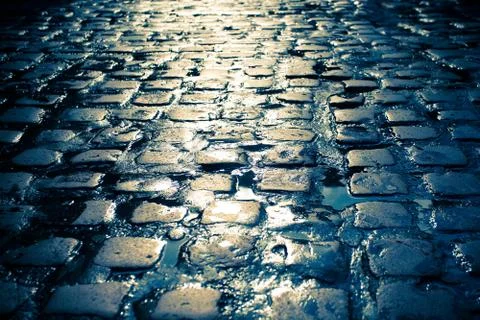 Rainy coblestones Stock Photos
