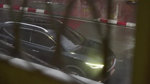 Rainy crosswalk seen through a car window in Bangkok Stock Footage 345860463