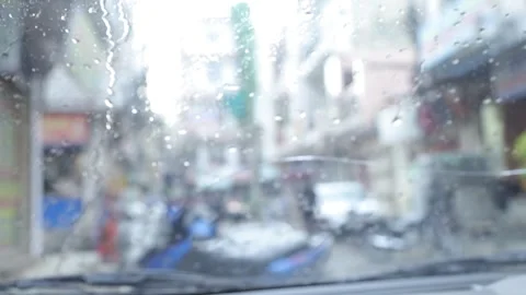Rainy day from a broken window pane. Shooting Traffic Stock Footage 245097057