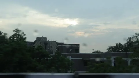 Rainy day from a broken window pane. Shooting city life. Stock Footage 245097078