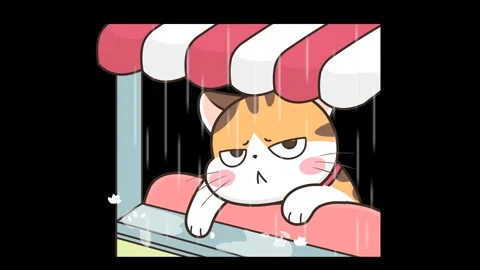 Rainy Day Cat by Window - Transparent Background Animation Stock Footage 282782866
