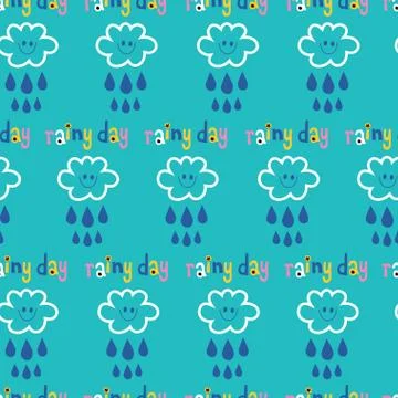 Rainy day clouds and rain sky seamless pattern Stockillustratie