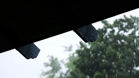 Rainy Day Concept. Rain Falling into the Roof. Static and Handheld Stock Footage 115107920