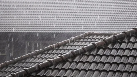 Rainy Day Concept. Rain Falling into the Roof. Static and Handheld Stock Footage 117183137