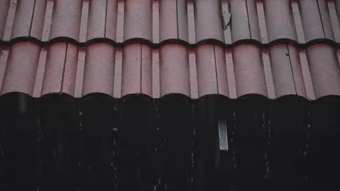 Rainy Day Concept. Rain Falling into the Roof House. Static and Handheld Stock Footage 132568910