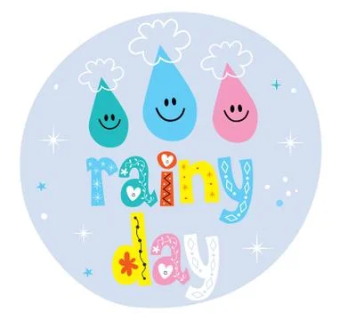 Rainy day decorative type design with rain drop characters Stock Illustration