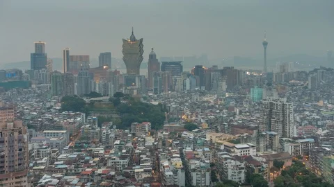 Rainy day macau cityscape rooftop panorama 4k time lapse china Stock Footage 89886875
