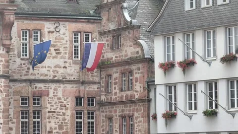 Rainy Day in Marburg with German Flags Video stock 343278052