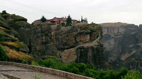 Rainy day in Meteora, Greece Stock Footage 64859934