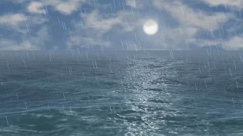 Rainy Day Over Ocean Waves with Sun Behind Clouds Stock Footage 346274465