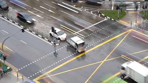 Rainy Day Peak Traffic Junction (Timelapse in Slow-mo Ghosting Effect) Stock Footage 127885464