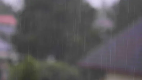 Rainy day , rain falling viewed from window Stock Footage 139873164