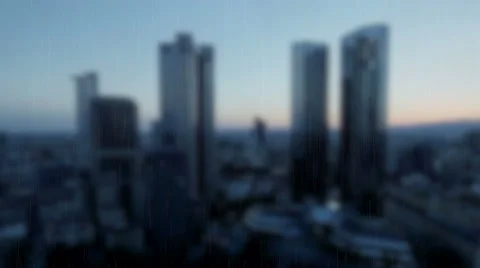 Rainy day. rain raining. blurred background. skyline skyscrapers Stock Footage 64540816