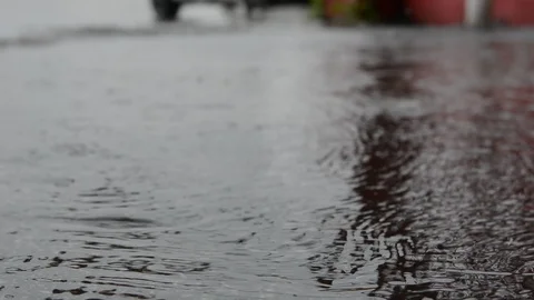 Rainy day. Reflection of street during rain. Видео 125120558