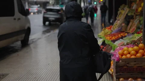 Rainy day at a small fruit and vegetable market in Buenos Aires, Argentina. Stock Footage 316352936