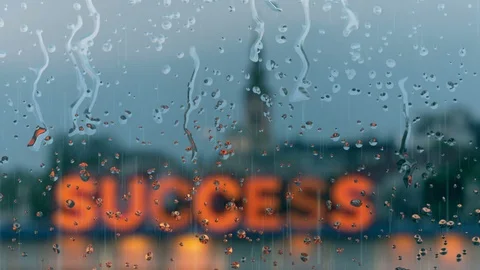 Rainy day through window with advertisement success Stock Footage 74160919